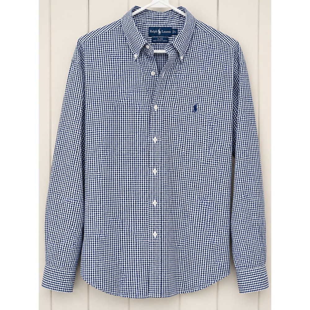 Ralph Lauren Blake Mens Large Blue Gingham Check 100% Two-Ply Cotton Button Down - Picture 1 of 5